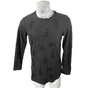 H&M Divided Men's Black Distressed Crewneck Long Sleeve Tee T-shirt Top Size S